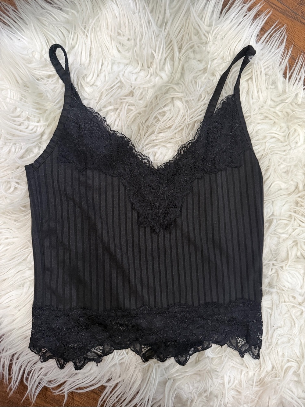 S Shein Black Lace Trim Ribbed Satin Camisole – Women Intimates & Sleepwear